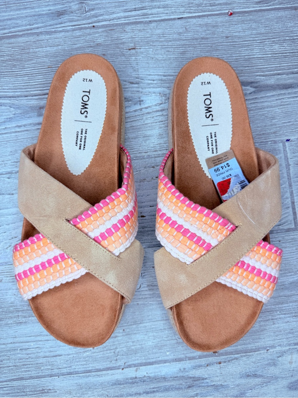 NWT TOMS Paloma Slide Sandals shoes slip ins Women's Sz  12w beachy